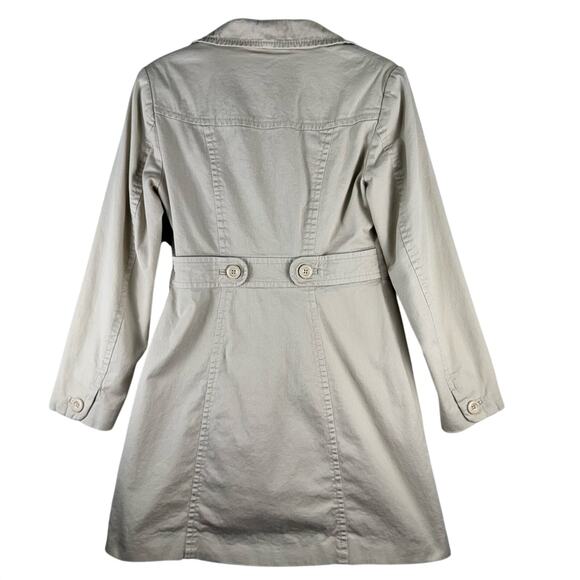 H&M Light Beige Button-Up Long Trench Coat Cotton Women Size 8 Feminine Neutral - Picture 2 of 8